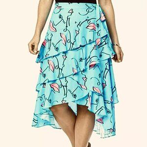 Shavonne Dorsey Blue w/Pink Lips Ruffle Tier Hi Low Skirt Sz 16